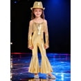thumbnail image 5 of TiaoBug Kids Girls Off Shoulder Fringe Jumpsuit Disco Outfit for Retro Themed 70s Party & Stage Performance Gold 16, 5 of 7