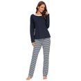 thumbnail image 3 of MintLimit Women's Pajamas Striped Long Sleeve V-neck Patchwork Shirt and Pants Lounge Sleepwear Pjs, 3 of 6