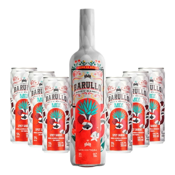 Licor con Tequila Barullo Con Luz Led 750 Ml con 6 Mix Spicy Barullo Licor con Tequila