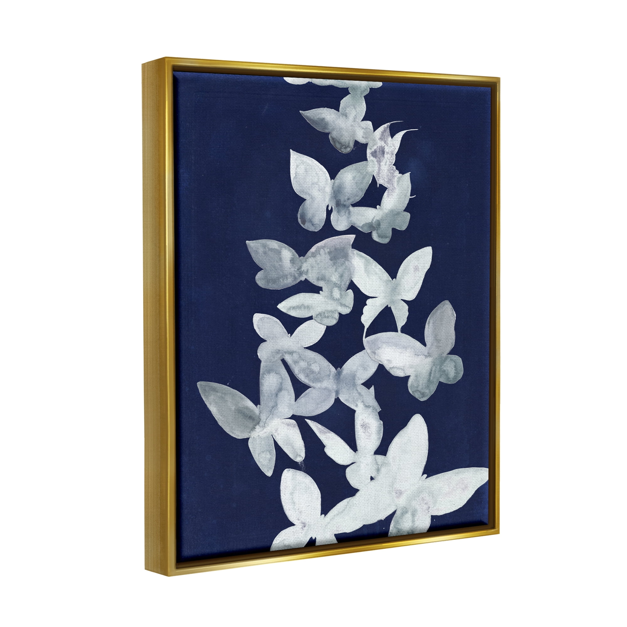 Stupell Industries Blue Butterflies Abstraction Animals & Insects Painting Gold Floater Framed Art Print Wall Art