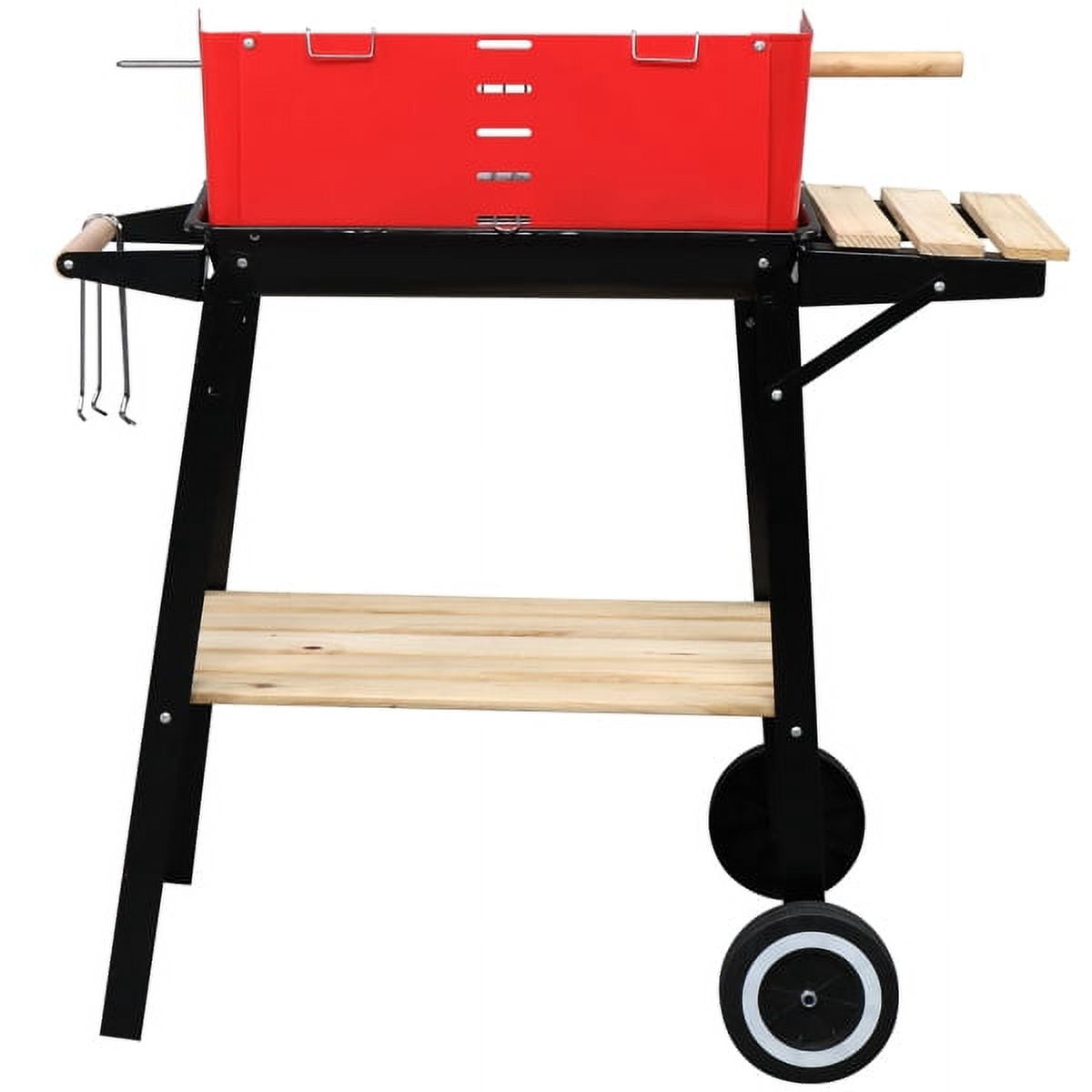 Fithood 85*42*86cm Four Legs With Wheels Square Enamel Charcoal Oven Black Red