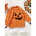 thumbnail image 5 of Toddler Baby Boys Girls Halloween Sweaters Pumpkin Face Long Sleeve Ribbed Knitted Pullover Fall Winter Clothes, 5 of 7