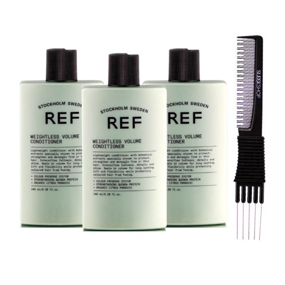 Reference Of Sweden REF Weightless Volume Conditioner (8.28 oz) with SLEEKSHOP Teasing Comb (PACK OF 3)