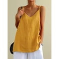 thumbnail image 2 of QUTETN Women's Cotton-Linen Blend Sleeveless Tank Top - Off-Shoulder Summer Shirt with Thin Straps, Breathable Casual Top for Casual Attire, Machine Washable Solid Color Regular Fit, Cotton Tank Top, 2 of 4