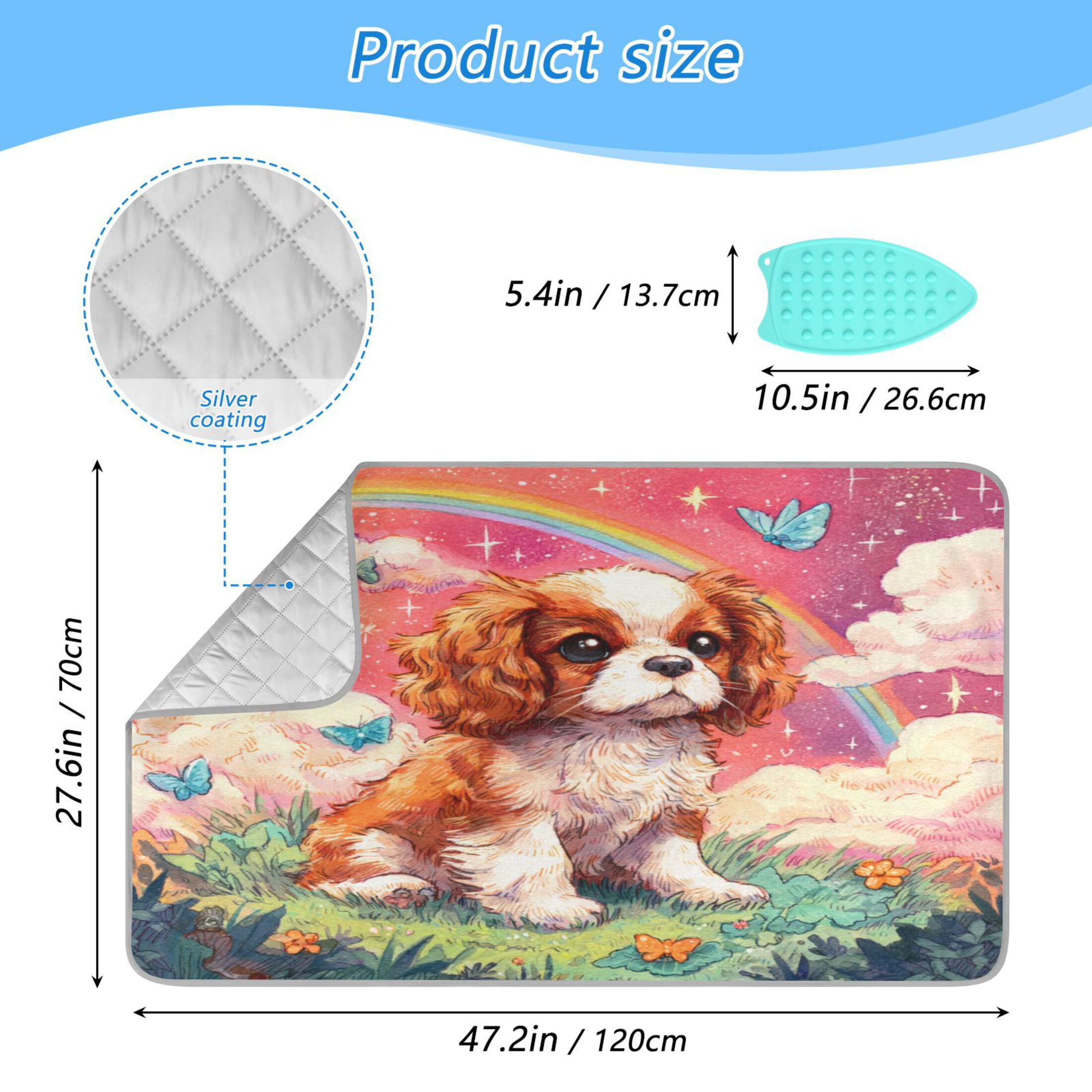 Wobogo King Charles Spaniel Ironing Mat Blanket Quilted Washer Dryer Heat Resistant Pad Foldable for Easy Storage