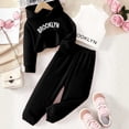 thumbnail image 2 of KEXE Cute Outfits For Girls Kids 3 Piece Layering Suit Graphic Short Hoodie Plain Inner Cami Loose Joggers（3-4 Years，Black）, 2 of 4