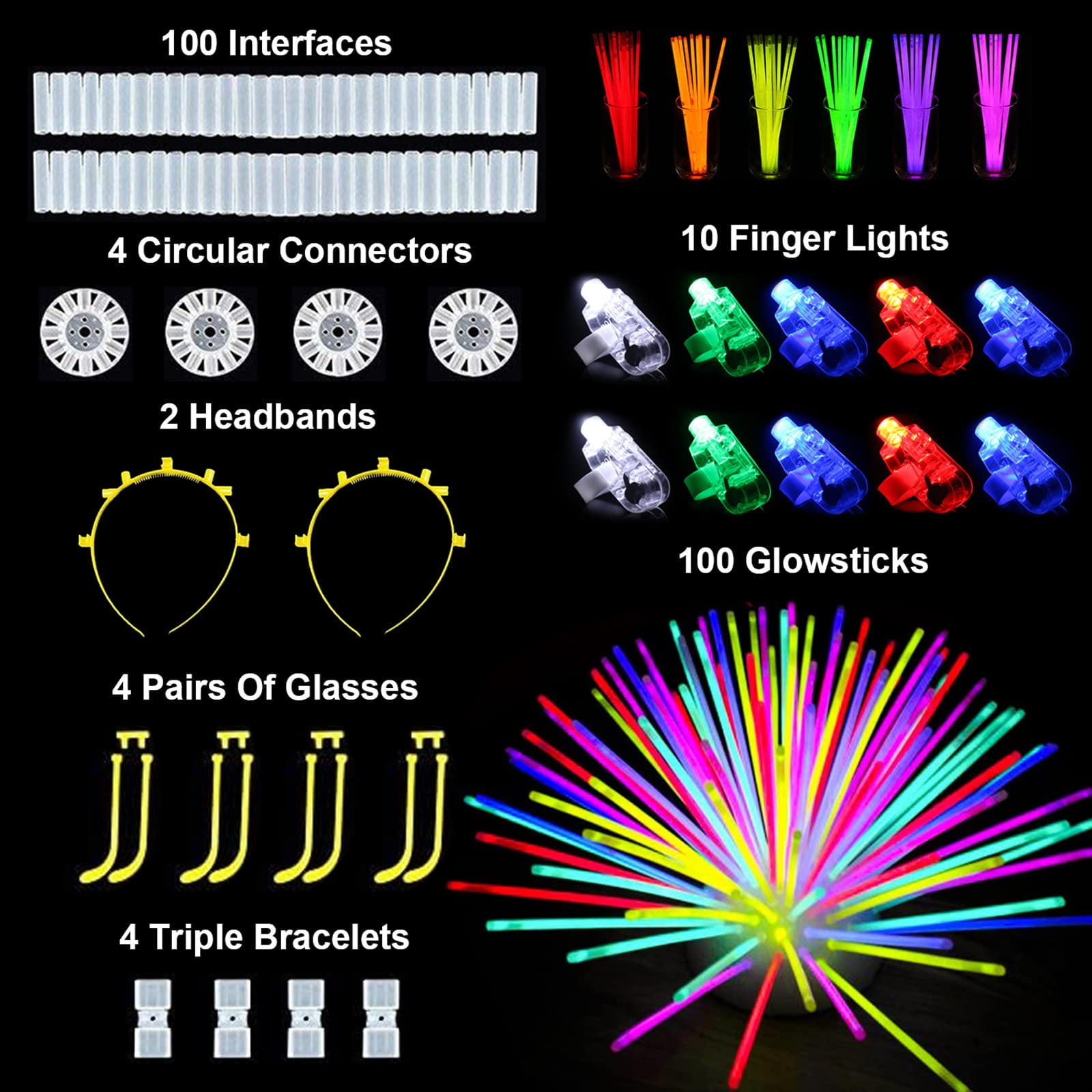 Glow Sticks, Glow In Dark Party Supplies,with Bracelet Butterfly  Connectors,flower,glow Neon Necklaces For Kids Party Festival(164pcs)