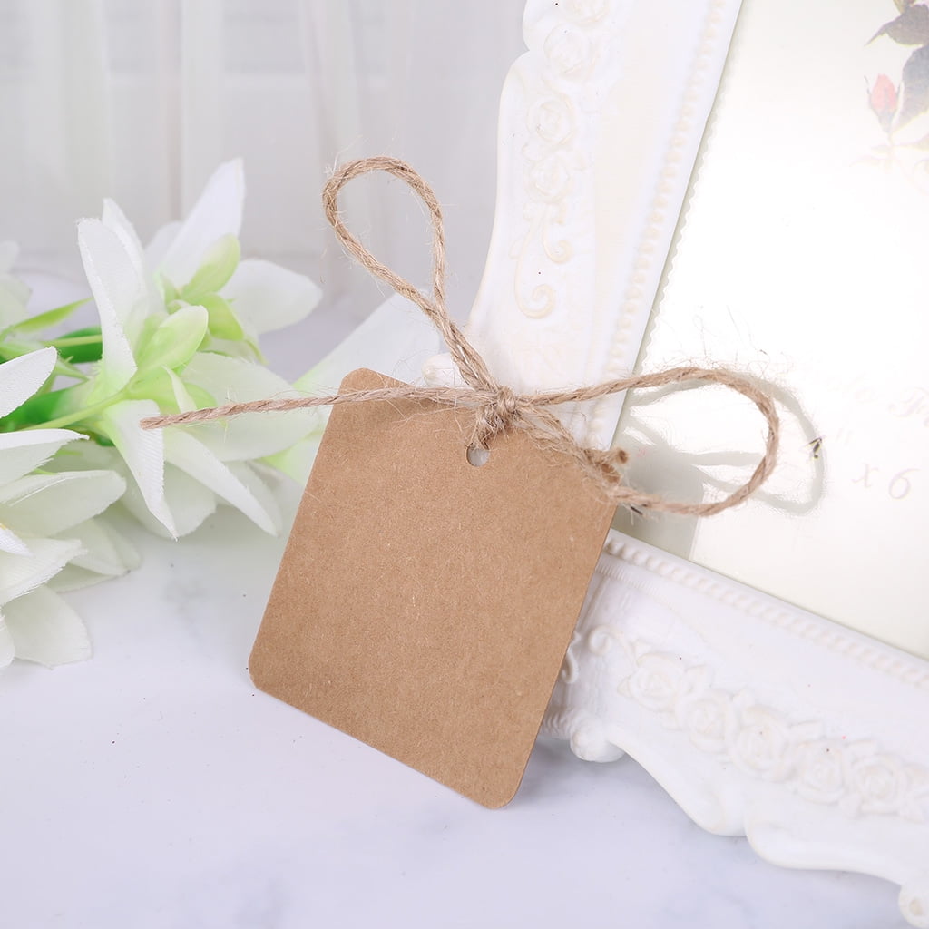 Kraft Paper Tags QINYUAN,100pcs Blank Square Kraft Paper Gift Hang Tags Wedding Label Price Card Craft with 10m Natural Jute Twine