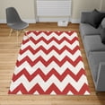 thumbnail image 2 of Shapes Turkish Area Rug, Chevron Pattern Classic Geometrical Horizontal Zig Zag Stripes Retro Artwork, Soft Carpet for Living Room Decor with Distressed Look, 4' X 5.7', Red Ivory, by Ambesonne, 2 of 4
