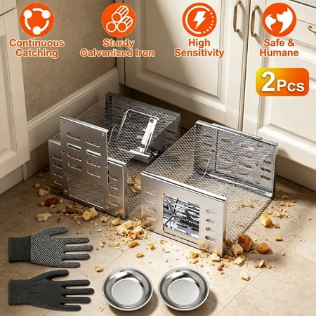Zorpupoa 2 Pack Reusable Humane Catch and Release Live Mouse Traps Automatic Continuous Trapping Rust-Resistant Galvanized Iron for Home Garage Garden
