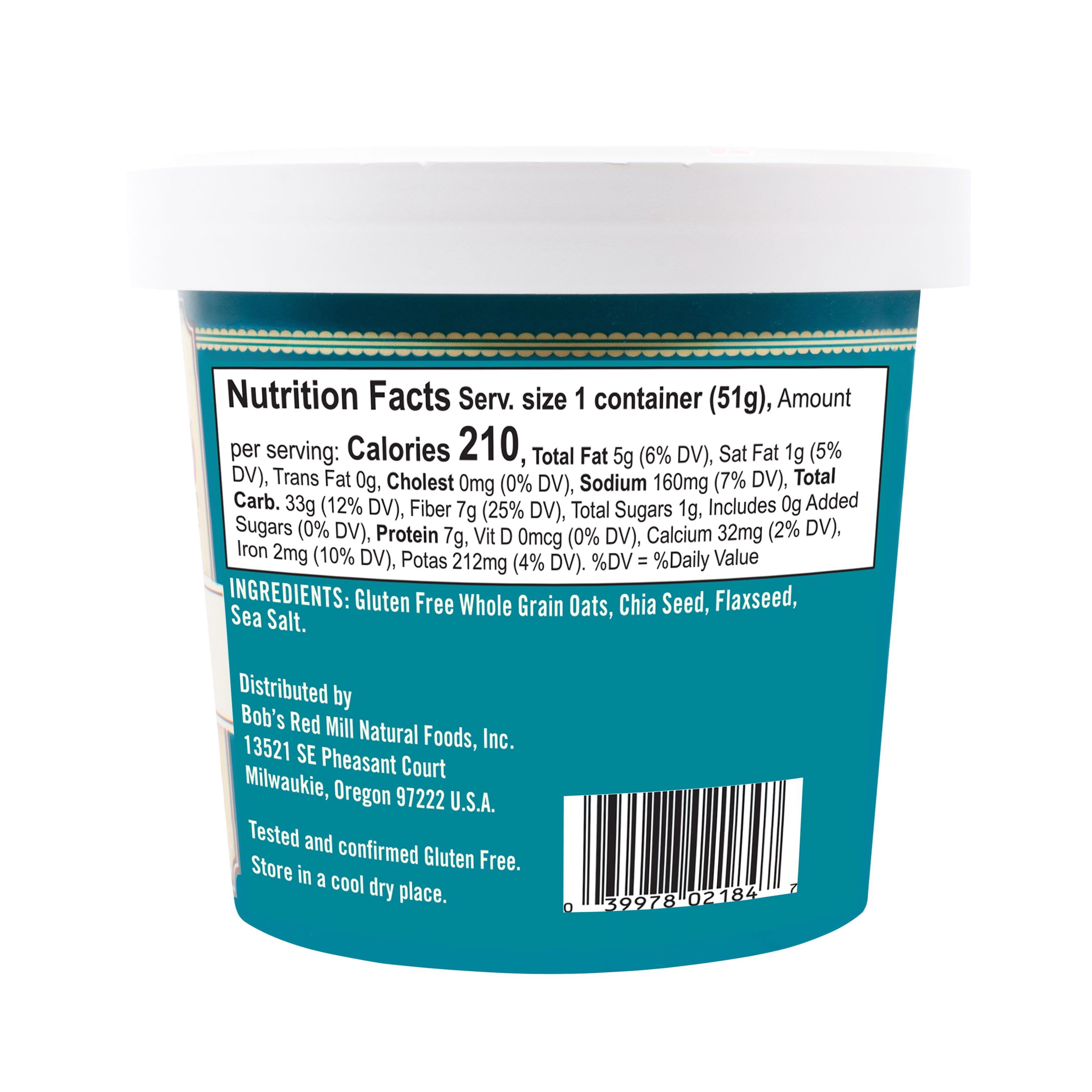 Bob's Red Mill, Oatmeal, Gluten Free, Classic, 1.81 oz Cup