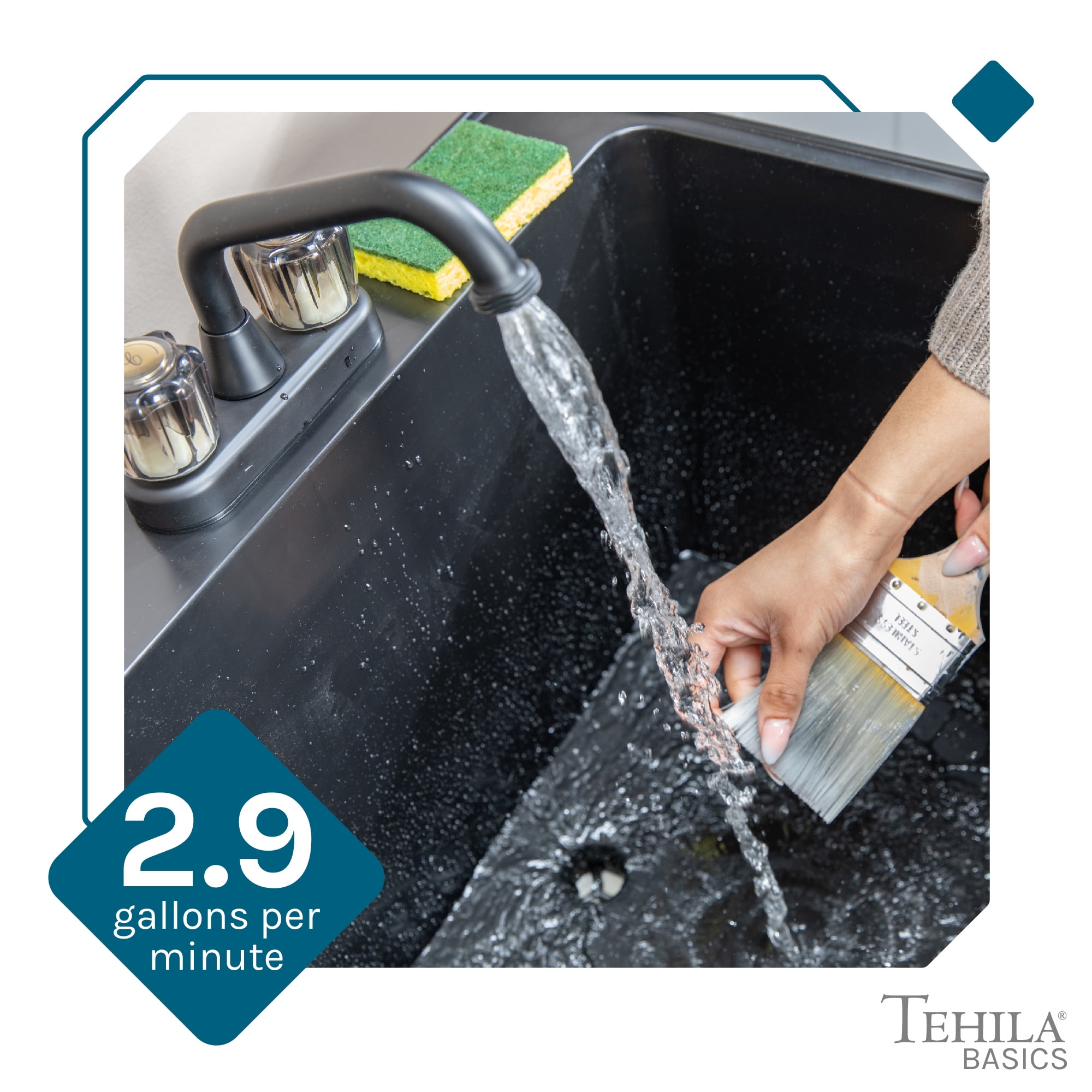 Tehila Black Freestanding Utility Sink with Rust-Proof Steel Legs and Adjustable Levelers for Laundry Room
