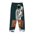 thumbnail image 5 of Disketp Astronaut Traveler With Suitcase Print Women'S Comfy Pajama Pants Casual Drawstring Palazzo Lounge Wide Leg Pants, 5 of 9