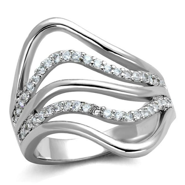 Alamode 3W878-5 Anneau en Laiton Rhodié pour Femme avec AAA Grade CZ en Transparent - Taille 5