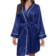 thumbnail image 3 of 2 Pack ylioge Lightweight Robes for Women Long Sleeve Short Length Satin Bathrobes Ladies Trendy Solid Color Open Front Homewear Pajama Bath Robe with Belt, 3 of 8