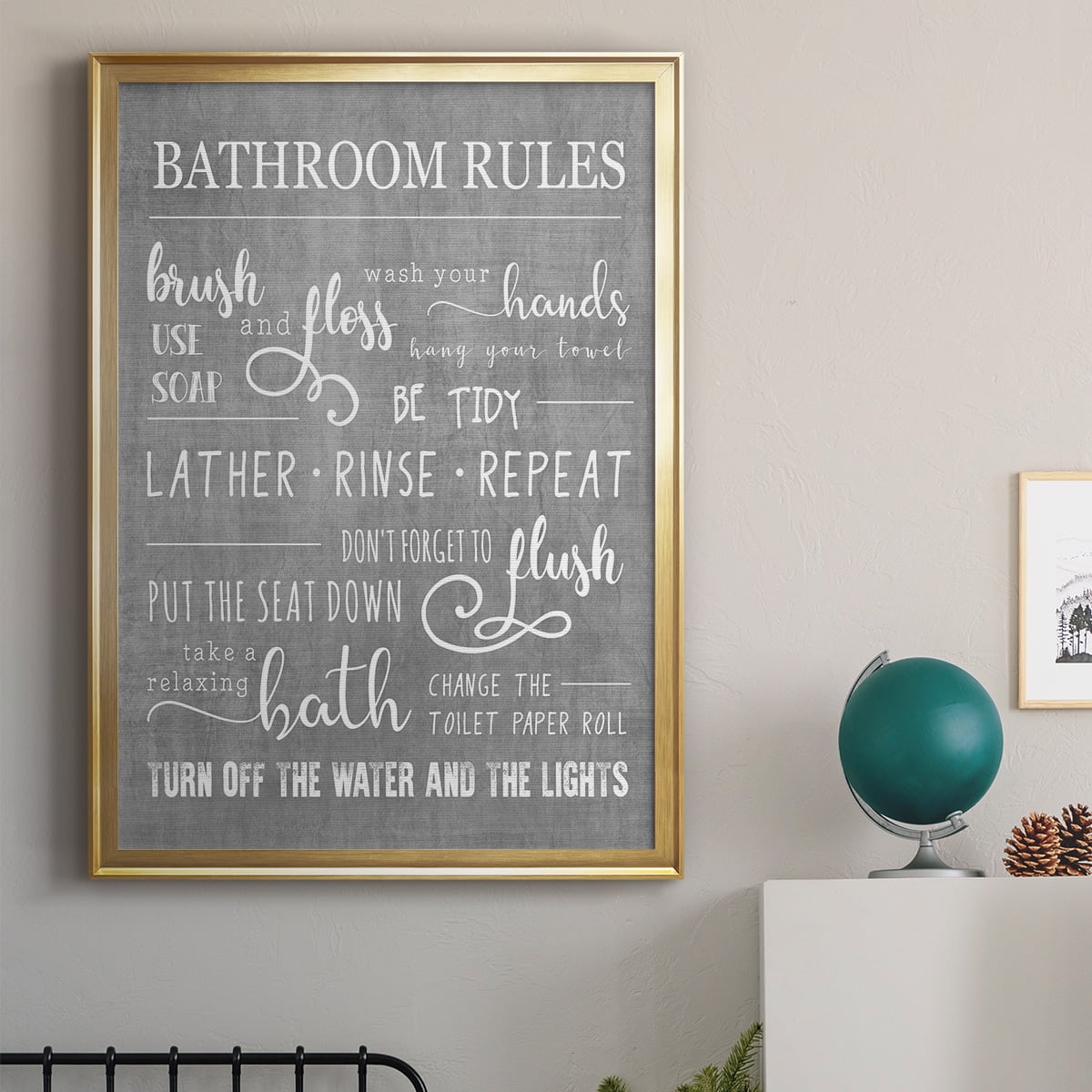 Neutral Bathroom Rules Premium Framed Print - Ready to Hang