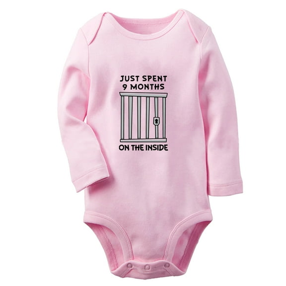 iDzn® Just Spent 9 Months On The Inside Funny Rompers, Newborn Baby Unisex Bodysuits, Infant Jumpsuits, Toddler Kids Long Sleeve Oufits (Pink, 0-6 Months)