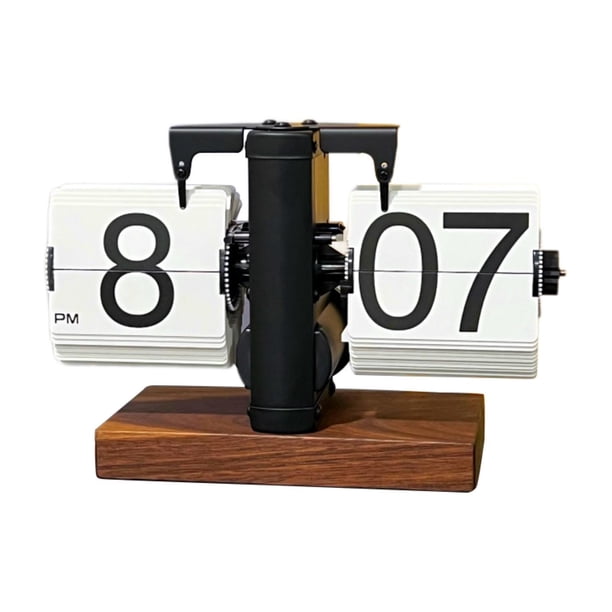 Reloj de escritorio abatible mecánico con base de madera y decoración automática Blanco
