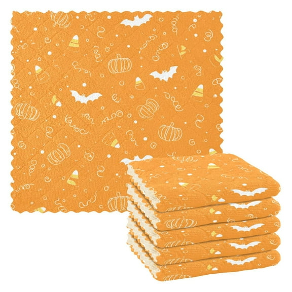 6 Pieces of Kitchen Towels 11x11Inch Kitchen Dish Cloths Kitchen Dish Towels Reuseable Cleaning Cloths Halloween Patterns