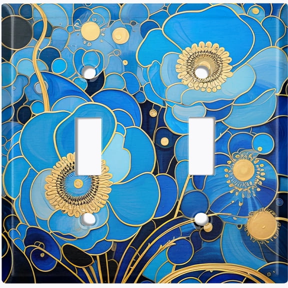 Metal Light Switch Wall Plate Outlet Cover (Printed Image of Floral Abstract Art - Double Toggle)