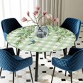 thumbnail image 5 of Elastic Fitted Round Tablecloth, Spring Plants Waterproof Stretch Table Cover for 36"-44" Tables, Watercolor Birds Leaves Flowers Green Plaid Washable Outdoor Tablecloths for Patio, Picnic, Camping, 5 of 9
