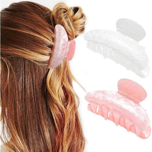 wonima11 Acrylic Claw Clip White Hair Clips Medium Hair Claw Clips Hair Accessories for Women and Girls (Pack of 2)