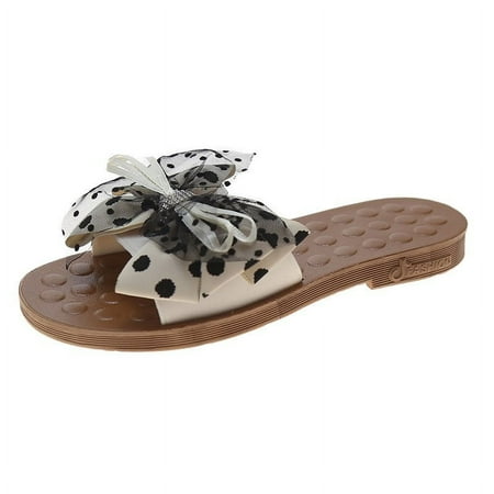 

IELGY Fashion slippers bowknot one-word sandals comfortable sole external wear all-match Korean