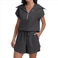 thumbnail image 4 of Conjuntos Cortos de Chándal de Verano con Media Cremallera para Mujer Gris Oscuro L, 4 of 9