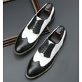 thumbnail image 7 of Santimon Men Oxford Shoes Brogue Lace Up Pointed Toe Formal Dress Shoes Black-white 6 US, 7 of 7