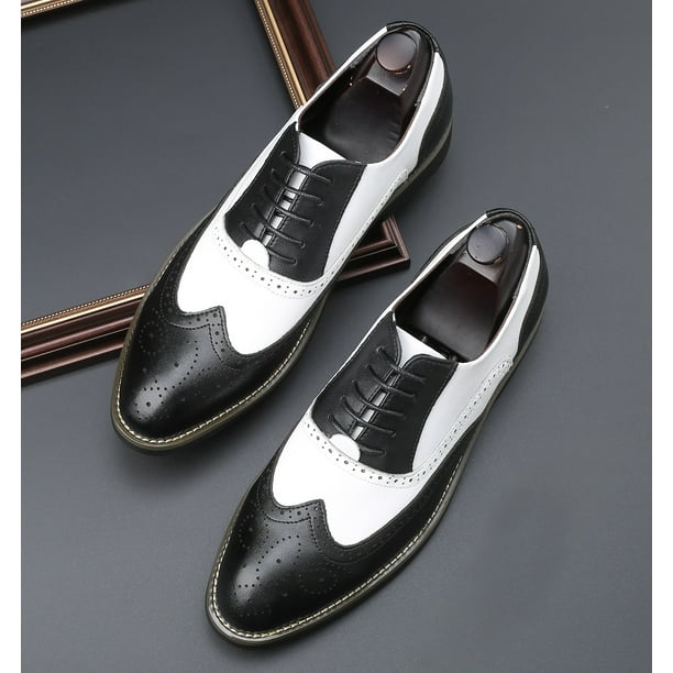 black white dress shoes Paul Parkman Norwegian Welted Wingtip Men's & (ID#8505-BNW) EU 40 Black / Red Santimon Men Oxford Shoes Brogue