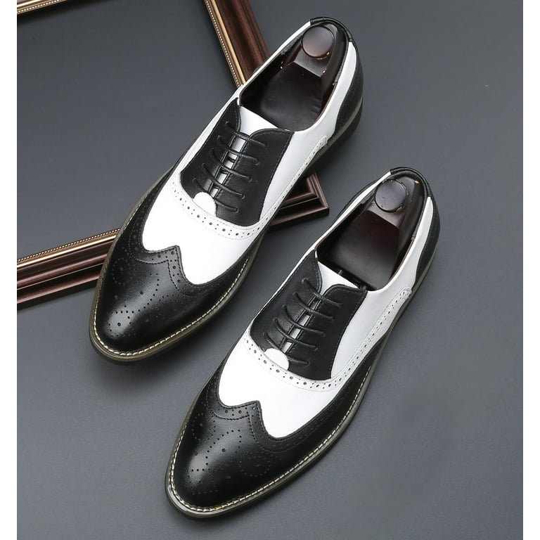 Santimon Men Oxford Shoes Brogue Lace Up Pointed Toe Formal Dress