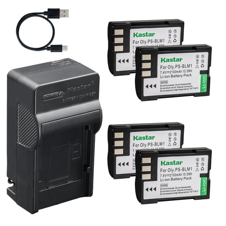 Kastar 4-Pack Battery and AC & USB-C Charger Compatible with Olympus BLM-1 BLM-1S BLM-01 for E-1 E-3 E-30 E-520 EVOLT E-300 E-500 Cameras