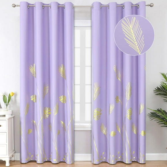 Cortinas Blackout Estelar Textiler Morado con Diseño de Palma 213x213 cm