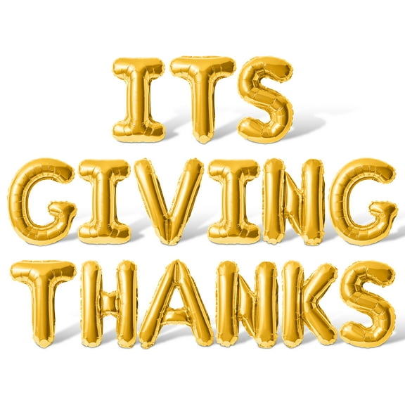 Letter Balloons - ITS GIVING THANKS 16" Inch Alphabet Letters Foil Mylar Balloon Thanksgiving Party Banner (Gold)