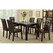 7pc Dining Set Brown Tufted Faux Leather 6x Chairs Cushion Comfort Faux Marble Top Dining Table Furniture Beautiful Seating