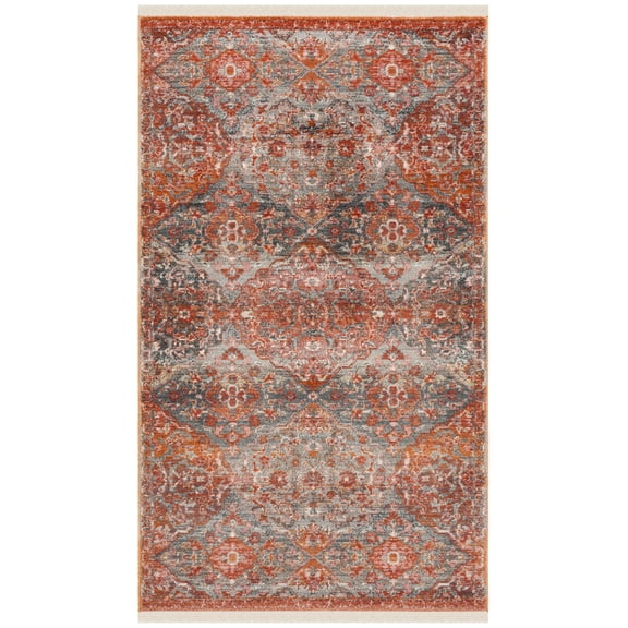 SAFAVIEH Vintage Persian Lucinda Geometric Polyester Area Rug, Aqua/Orange, 3' x 5'