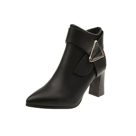 

Difumos Womens Breathable Pointed Toe Fashion Boot Side Zip Ankle Boots Walking Casual Black 5.5