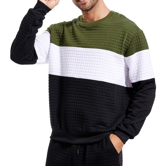 Aofany Men Casual Fashion Round Neck With Pocket Pullover Sweatshirt Patchwork Long Sleeve Tops