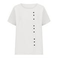 thumbnail image 4 of CFLVAEK Cotton Linen Shirts for Girls Casual Short Sleeve Summer Tshirts Comfy Round Neck T Shirts Solid Color Tops for Teen Girls White 5 Years, 4 of 5