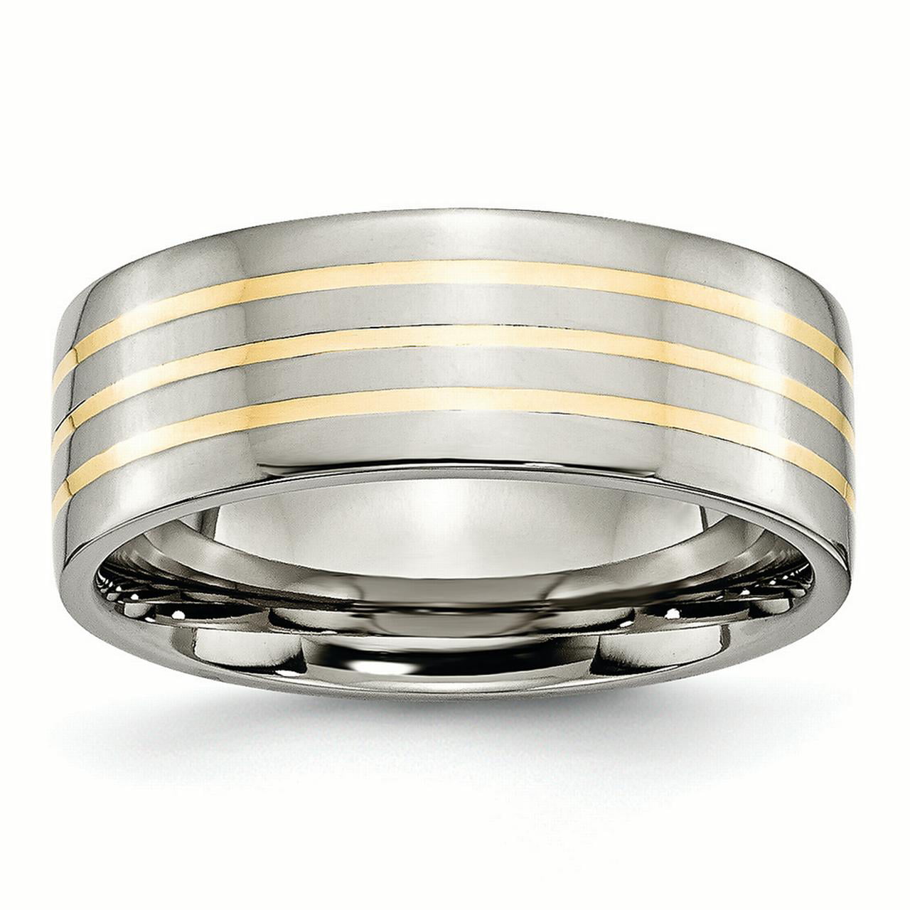 Titanium 14k Yellow Inlay 8mm Polished  Wedding  Band Ring All Sizes