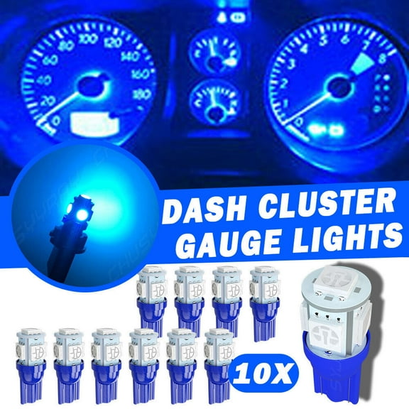 10Pcs T10 194 168 184 192 193 Blue LED Bulbs 2825 W5W Instrument Panel Light Dash Cluster Lamp