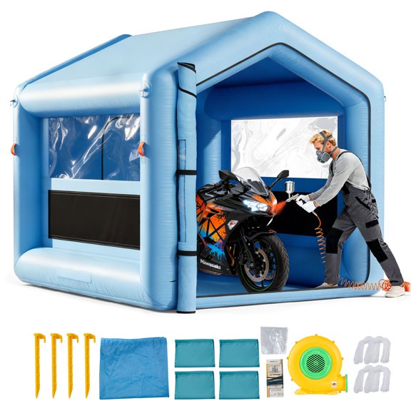 VEVOR Inflatable Paint Booth, 9.84 x 8.2 x 8.2 ft, Inflatable Spray Booth with 550W Powerful Blower and Air Filter System, Triangular Roof, for Painting Bicycle, Motorcycle, Automotive Sheet Metal