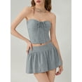 thumbnail image 4 of ZAXARRA Women 2 Piece Mini Skirts Set Summer Going Out Sleeveless Strapless Crop Tops Low Waist Short Skort Skirt, 4 of 7