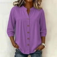 thumbnail image 6 of HongQid Womens Linen Blend Button Down Tunic Ladies Mandarin Neck Pleated Bust 3/4 Sleeve Blouse Casual Shirts, 6 of 7