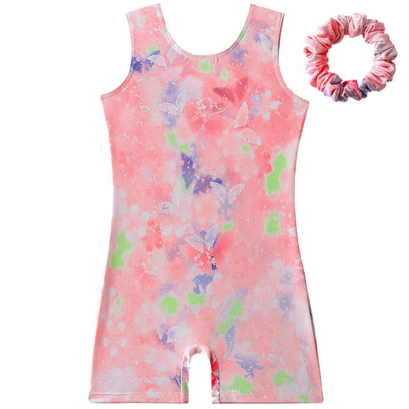 Wancir Gymnastics Leotards for Girls Sparkly One-Piece Pro Kids Unitard Biketards with Shorts and Hair Band