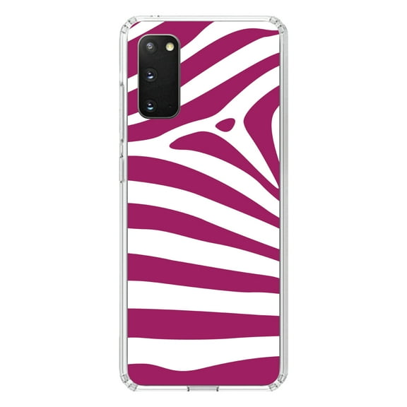 DistinctInk Clear Shockproof Hybrid Case for Galaxy S20 / S20 5G (6.2" Screen) - TPU Bumper, Acrylic Back, Tempered Glass Screen Protector - Fuchsia & White Zebra Skin Stripes