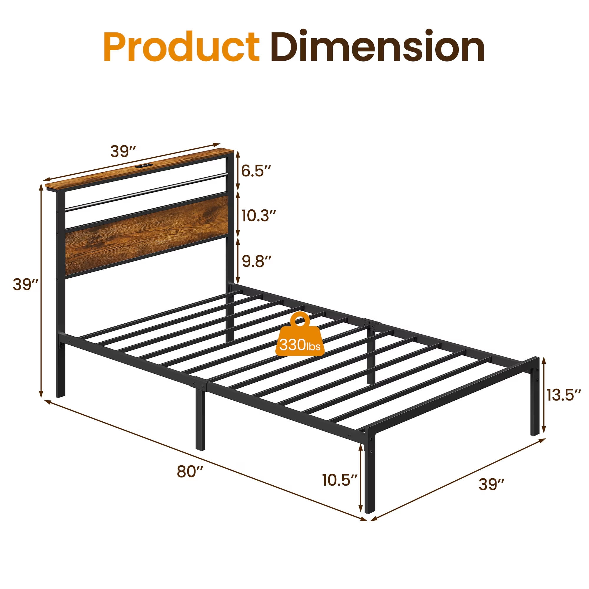 MAYEERTY Twin Bed Frame with Charging Station and Storage Headboard, Heavy Duty Metal Platform Bed for Bedroom, Dorm, No Box Spring Needed
