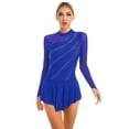 thumbnail image 3 of Vestido de baile lírico de Ballet para mujer, traje de patinaje artístico con diamantes de imitación brillantes, cuello simulado, malla transparente, vestido de baile moderno de manga larga, 3 of 5
