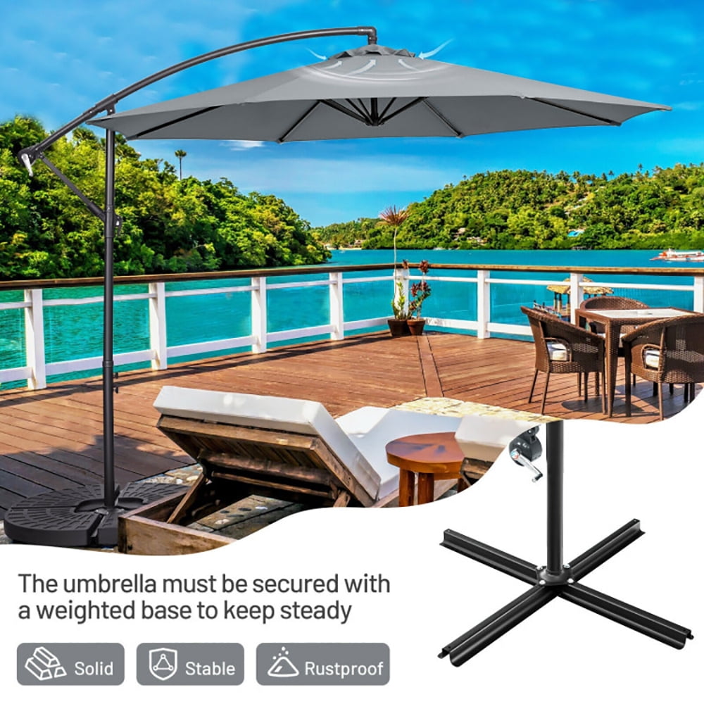 Aimee Lii 10 Feet Offset Umbrella with 8 Ribs Cantilever and Cross Base, Outdoor Umbrella with Base, Gray Aimee Lii 10 Feet Offset Umbrella with 8 Ribs Cantilever and Cross Base, Outdoor Umbrella with Base, Gray