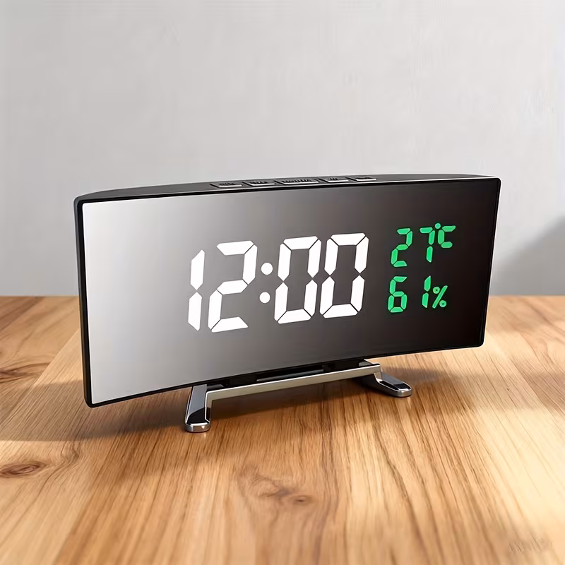 Modern LED Digital Alarm Clock with Extra-Large Display, Multi-Function Temperature Humidity Display, White Green Digital